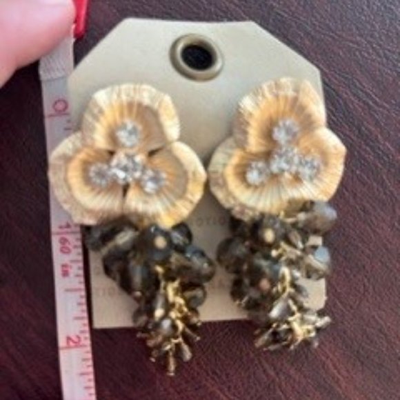 Anthropologie Dangle Earrings Gold Diamond - Picture 2 of 2